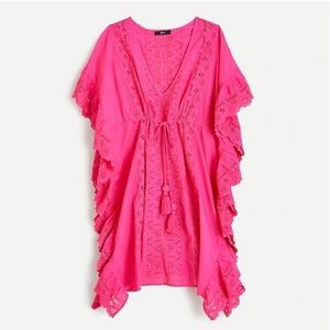 J Crew NWT Ruffle Tunic Coverup with Tassels size XS. Color/Sweet Briar